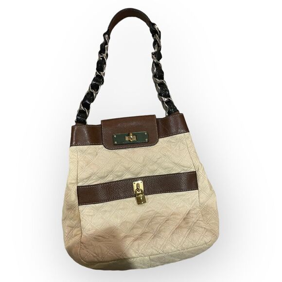 Marc Jacobs Handbags - Marc Jacobs Quilted Shimmer Cream and Braided Leather Strap Shoulder Bag Hobo